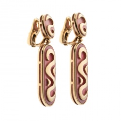 Pre Owned Bvlgari Vintage Rhodochrosite Inlay 18k Yellow Gold Clip-on Drop Earrings