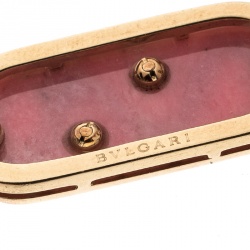 Pre Owned Bvlgari Vintage Rhodochrosite Inlay 18k Yellow Gold Clip-on Drop Earrings