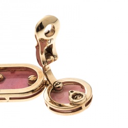 Pre Owned Bvlgari Vintage Rhodochrosite Inlay 18k Yellow Gold Clip-on Drop Earrings