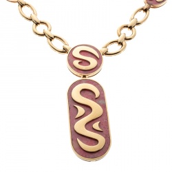 Pre Owned Bvlgari Vintage Rhodochrosite Inlay 18k Yellow Gold Pendant Necklace