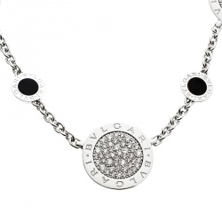 Pre Owned Bvlgari Diamond Onyx 18k White Gold Station Necklace