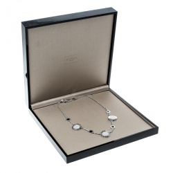 Pre Owned Bvlgari Diamond Onyx 18k White Gold Station Necklace