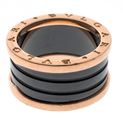 Pre Owned Bvlgari B.Zero1 Ceramic 18k Rose Gold  4-Band Ring Size 58