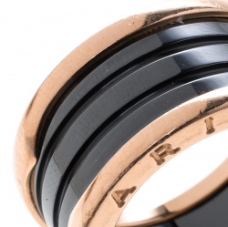 Pre Owned Bvlgari B.Zero1 Ceramic 18k Rose Gold  4-Band Ring Size 58