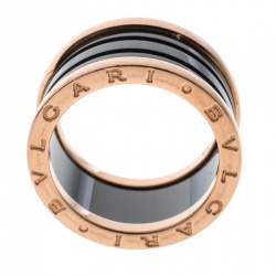 Pre Owned Bvlgari B.Zero1 Ceramic 18k Rose Gold  4-Band Ring Size 58