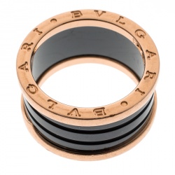 Pre Owned Bvlgari B.Zero1 Ceramic 18k Rose Gold  4-Band Ring Size 58