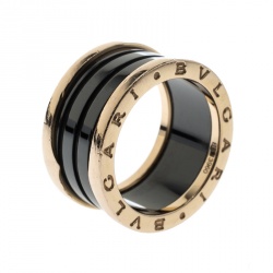 Bvlgari B.Zero1 Ceramic 18k Rose Gold 4-Band Ring Size 56
