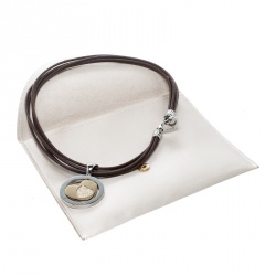 Bvlgari Tondo Heart Diamond 18k Yellow Gold Stainless Steel Pendant Cord Necklace