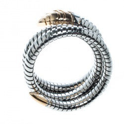 Pre Owned Bvlgari Serpenti Tubogas Stainless Steel 18k Rose Gold Double Spiral Bracelet SM