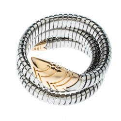 Pre Owned Bvlgari Serpenti Tubogas Stainless Steel 18k Rose Gold Double Spiral Bracelet SM