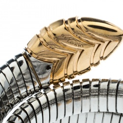 Pre Owned Bvlgari Serpenti Tubogas Stainless Steel 18k Rose Gold Double Spiral Bracelet SM