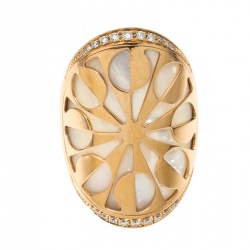 Bvlgari Intarsio Diamond Mother of Pearl 18K Rose Gold Ring 
