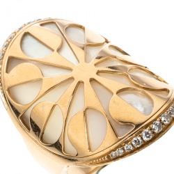 Bvlgari Intarsio Diamond Mother of Pearl 18K Rose Gold Ring 