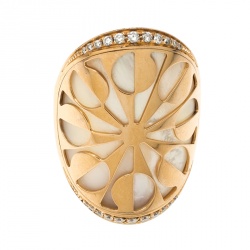 Bvlgari Intarsio Diamond Mother of Pearl 18K Rose Gold Ring 