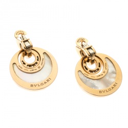 Pre Owned Bvlgari  Intarsio Diamond Mother Of Pearl 18K Rose Gold Earrings