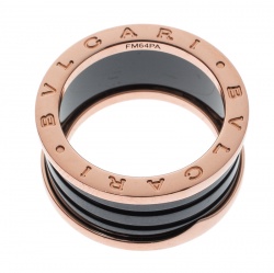 Pre Owned Bvlgari B.Zero1 4-Band Black Ceramic 18k Rose Gold Ring Size 59