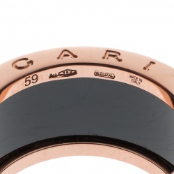 Pre Owned Bvlgari B.Zero1 4-Band Black Ceramic 18k Rose Gold Ring Size 59