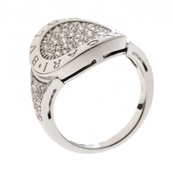 Pre Owned Bvlgari Pave Diamond 18k White Gold Cocktail Ring Size 56