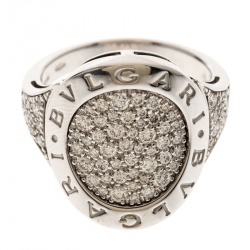 Pre Owned Bvlgari Pave Diamond 18k White Gold Cocktail Ring Size 56