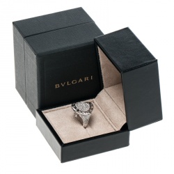 Pre Owned Bvlgari Pave Diamond 18k White Gold Cocktail Ring Size 56