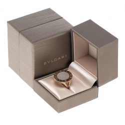 Pre Owned Bvlgari Mother of Pearl Inlay 18k Rose Gold Circular Ring Size 58