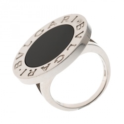 Bvlgari Onyx Inlay 18k White Gold Circular Ring  Size 55