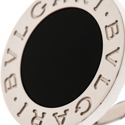 Bvlgari Onyx Inlay 18k White Gold Circular Ring  Size 55