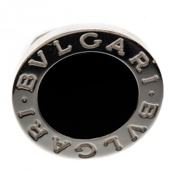 Bvlgari Onyx Inlay 18k White Gold Circular Ring  Size 55