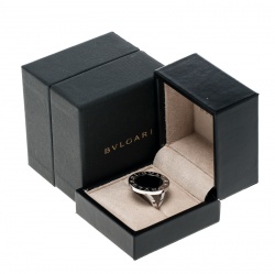 Bvlgari Onyx Inlay 18k White Gold Circular Ring  Size 55