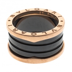 Bvlgari B.Zero1 4-Band Black Ceramic 18k Rose Gold Ring Size 54
