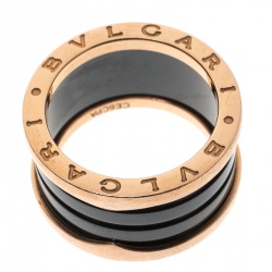Bvlgari B.Zero1 4-Band Black Ceramic 18k Rose Gold Ring Size 54