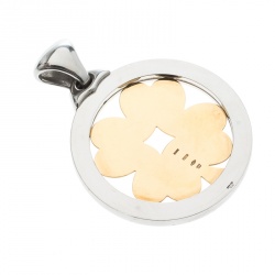 Bvlgari Tondo Four Leaf Clover 18k Yellow Gold & Stainless Steel Large Pendant