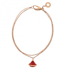 Pre Owned Bvlgari Divas' Dream Coral Charm 18K Rose Gold Chain Bracelet 18cm