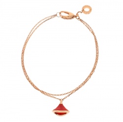 Pre Owned Bvlgari Divas' Dream Coral Charm 18K Rose Gold Chain Bracelet 18cm