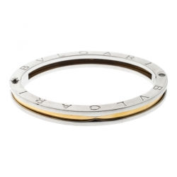 Pre Owned Bvlgari B.Zero1 Stainless Steel & 18K Yellow Gold Oval Bangle Bracelet