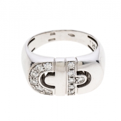 Bvlgari Parentesi Diamond 18k White Gold Ring Size 52