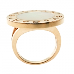 Pre Owned Bvlgari Bvlgari Mother of Pearl 18k Rose Gold Circular Ring Size 55