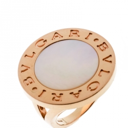 Pre Owned Bvlgari Bvlgari Mother of Pearl 18k Rose Gold Circular Ring Size 55