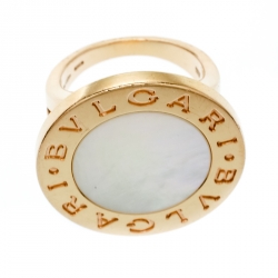 Pre Owned Bvlgari Bvlgari Mother of Pearl 18k Rose Gold Circular Ring Size 55