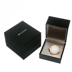 Pre Owned Bvlgari Bvlgari Mother of Pearl 18k Rose Gold Circular Ring Size 55