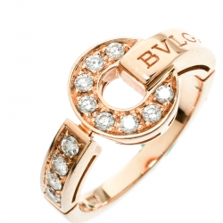 Pre Owned Bvlgari Bvlgari Pave Diamond 18k Rose Gold Ring Size 54