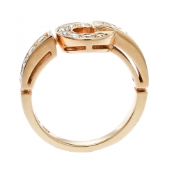 Pre Owned Bvlgari Bvlgari Pave Diamond 18k Rose Gold Ring Size 54