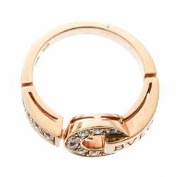 Pre Owned Bvlgari Bvlgari Pave Diamond 18k Rose Gold Ring Size 54