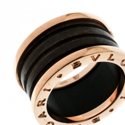 Pre Owned Bvlgari B.Zero1 Brown Marble 18k Rose Gold Band Ring Size 53