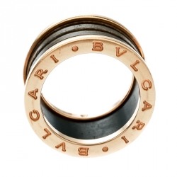 Pre Owned Bvlgari B.Zero1 Brown Marble 18k Rose Gold Band Ring Size 53