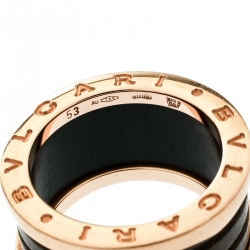Pre Owned Bvlgari B.Zero1 Brown Marble 18k Rose Gold Band Ring Size 53