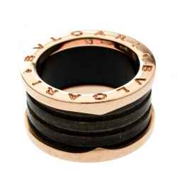Pre Owned Bvlgari B.Zero1 Brown Marble 18k Rose Gold Band Ring Size 53
