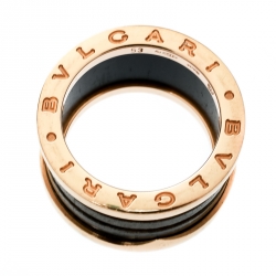 Pre Owned Bvlgari B.Zero1 Brown Marble 18k Rose Gold Band Ring Size 53