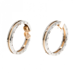 Pre Owned Bvlgari B.Zero1 18k Rose Gold & Stainless Steel Hoop Earrings
