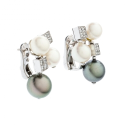 Pre Owned Bvlgari Lucea Diamond Cultured Pearl 18k White Gold Cluster Earrings